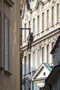 Hanging man sculpture in Prague