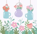 Mason jars with flowers foliage decoration