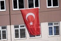 Hanging on the national holiday, the Turkish flag on the school window Royalty Free Stock Photo