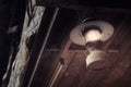 Hanging old dirty oil lamp modify to electric lamp in vintage film style