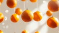 hanging oranges in sunlight, creative fruit display. abstract art and freshness concept Royalty Free Stock Photo