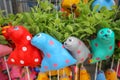 Hanging ornamental garden Colorful animal ceramic doll clay garden decoration.