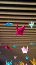 hanging ornaments, bird art from paper folds or origami