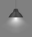 Hanging pendant lamp. Modern interior light. Chandelier with gray metal lampshade. Realistic vector illustration