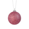 Hanging pink glittering Christmas ornament isolated on a white background. Stock photo Royalty Free Stock Photo