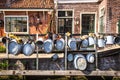 Hanging pots on dock Edam Holland Royalty Free Stock Photo