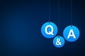 Hanging Question and answer concept on blue background, digital question mark background Royalty Free Stock Photo