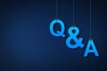 Hanging Question and answer concept on blue background, digital question mark background Royalty Free Stock Photo
