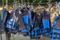 Hanging rail of blue life jacket