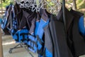 Hanging rail of blue life jacket