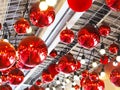 Hanging red ball Christmas ornament with reflection Royalty Free Stock Photo