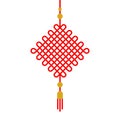 Hanging red Chinese knots amulet. Happy Chinese New Year. Year of the rabbit. 2023. Vector illustration, flat design Royalty Free Stock Photo