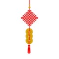 Hanging red Chinese knots amulet. Happy Chinese New Year. Year of the rabbit. 2023. Vector illustration, flat design Royalty Free Stock Photo