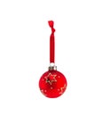 Hanging red christmas bauble with ornament isolated Royalty Free Stock Photo