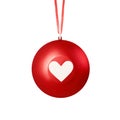 Hanging red Christmas ornament with heart isolated on a white background. Stock photo Royalty Free Stock Photo