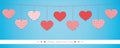 Hanging red hearts with different pattern on blue background for Royalty Free Stock Photo