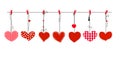 Hanging red hearts vector. Happy valentines day greeting card Royalty Free Stock Photo