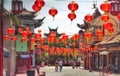 Hanging red lanterns in Chinatown Los Angeles Royalty Free Stock Photo