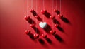 Hanging Red and White Hearts Casting Shadows on a Red Background Royalty Free Stock Photo