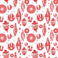 Hanging retro Christmas ornaments silhouettes. Seamless pattern background. For rapping paper Christmas design and more. Vector