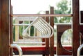 Hanging rings of play equipment with playground : Closeup