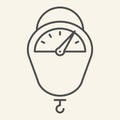 Hanging scale thin line icon. Kitchen scales tool symbol, outline style pictogram on beige background. Hanging weight Royalty Free Stock Photo