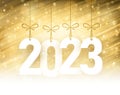 Hanging 2023 sign yellow brush strokes background