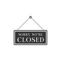 Hanging sign with text Sorry we`re closed icon isolated. Flat design Royalty Free Stock Photo