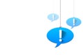 Hanging speech bubble with exclamation mark concept on white background