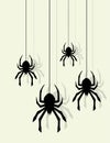 Hanging spiders on web threads, vector