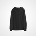 Hanging stylish black hoodie mockup, mens sweatshirt, back view, for design presentation, pattern, advertising and print