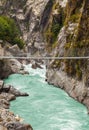 Hanging suspension bridge in Himalaya mountains, Nepal. Royalty Free Stock Photo