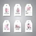 Hanging tags with cat breeds. Cats promo for pet shop Vector illustration Vector template banners for gift tag