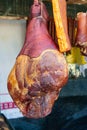 Hanging traditional romanian jamon ham