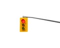 Hanging traffic light on red isolated. Royalty Free Stock Photo