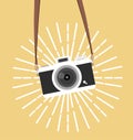 Hanging vintage camera vector flat style background Royalty Free Stock Photo