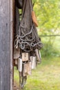 Hanging vintage fishing net with floats Royalty Free Stock Photo