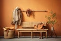 hanging wall rack and coats on bench Royalty Free Stock Photo