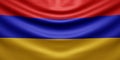 Hanging wavy national flag of Armenia with texture. 3d render