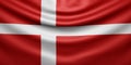 Hanging wavy national flag of Denmark with texture. 3d render Royalty Free Stock Photo