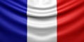 Hanging wavy national flag of France with texture. 3d render