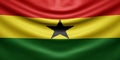 Hanging wavy national flag of Ghana with texture. 3d render