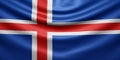 Hanging wavy national flag of Iceland with texture. 3d render