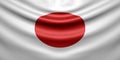 Hanging wavy national flag of Japan with texture. 3d render