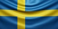 Hanging wavy national flag of Sweden with texture. 3d render Royalty Free Stock Photo