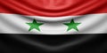 Hanging wavy national flag of Syria with texture. 3d render