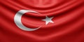 Hanging wavy national flag of Turkey with texture. 3d render