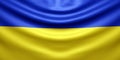 Hanging wavy national flag of Ukraine with texture. 3d render