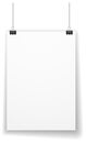 Hanging white billboard mockup. Blank realistic advertising banner