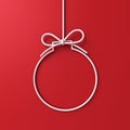 Hanging white christmas ball or bauble frame border on red background with shadow minimal concept Royalty Free Stock Photo